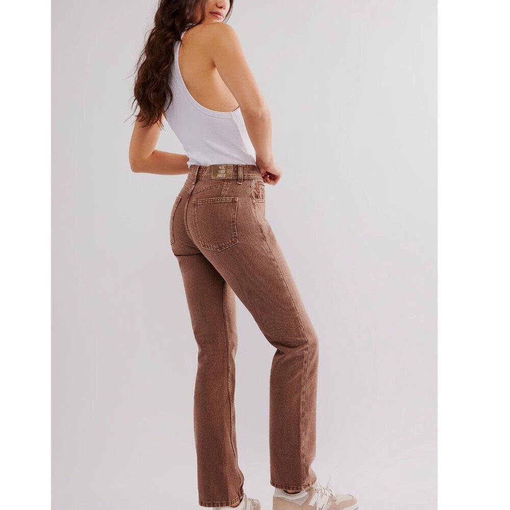 🆕 FREE PEOPLE We The Free Xena Slim Straight Jeans / Chocolate Mousse - Picture 3 of 5